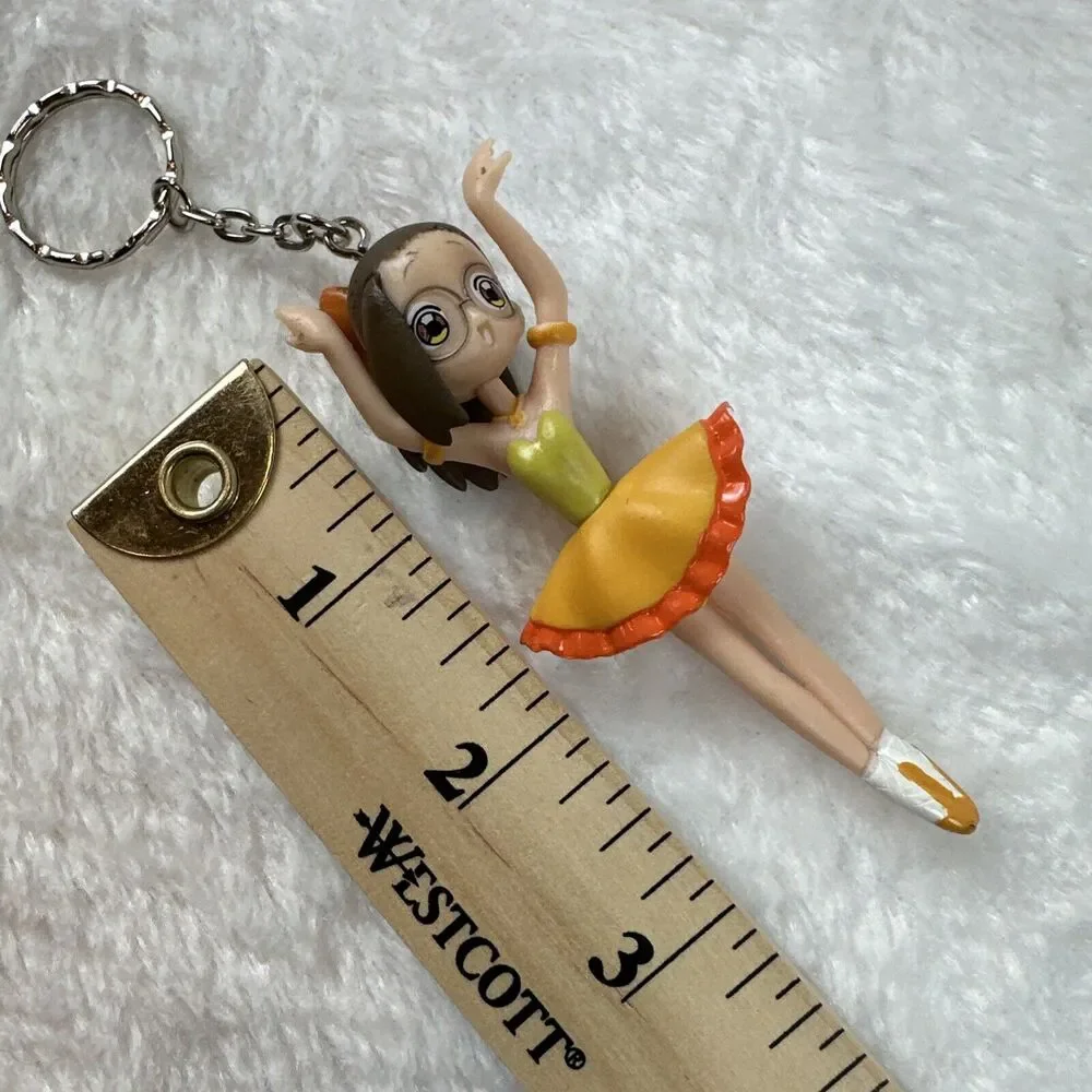 Magical Ojamajo Doremi‎ ballerina Figure Keychain Brown Hair Orange Dress